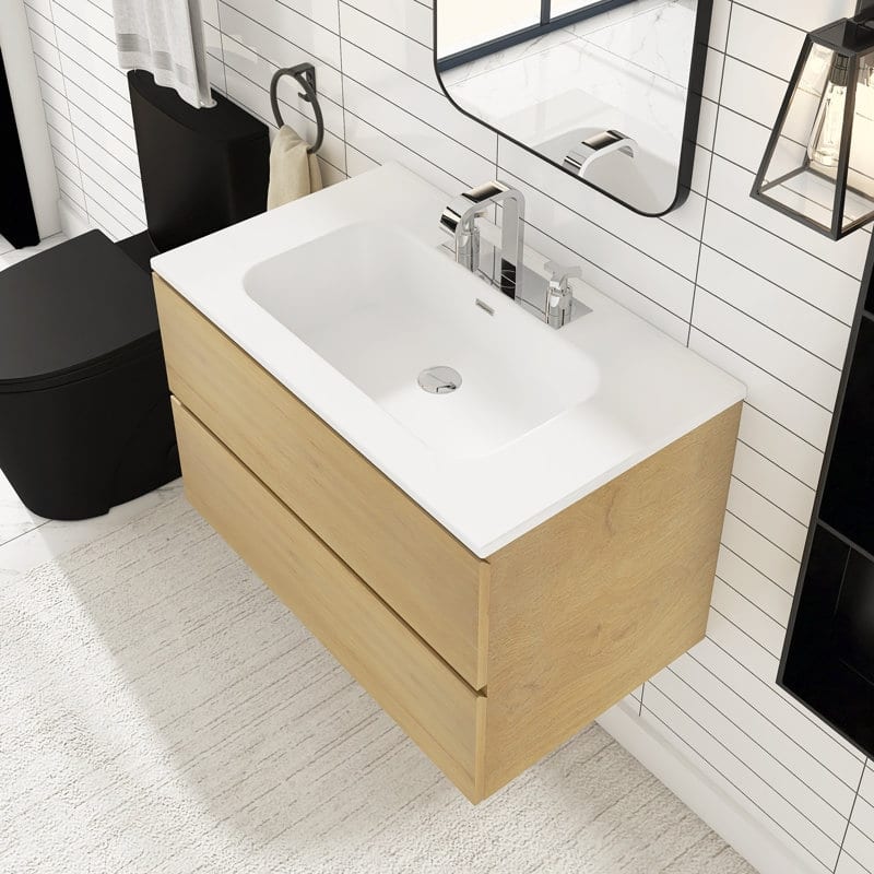 30 inches Wall-mounted Bathroom Vanity Set with White Ceramic Integrated Sink