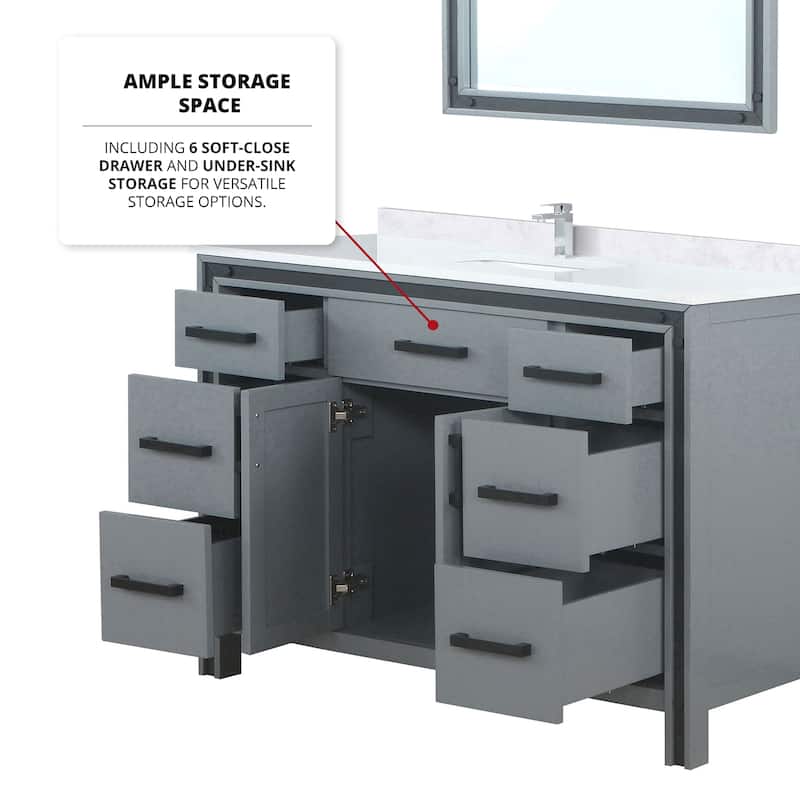 Ziva 48 in W x 22 in D White Bath Vanity, White Quartz Top and 34 in Mirror