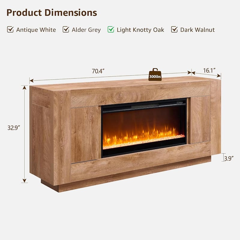 Modern Fireplace TV Stand for 80" TV, Entertainment Center with LED