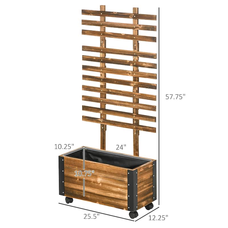 Outdoor Wooden Planter Box Decorative Raised Garden Beds Rolling Flower Beds with Trellis and Wheels for Vine Plants Flowers