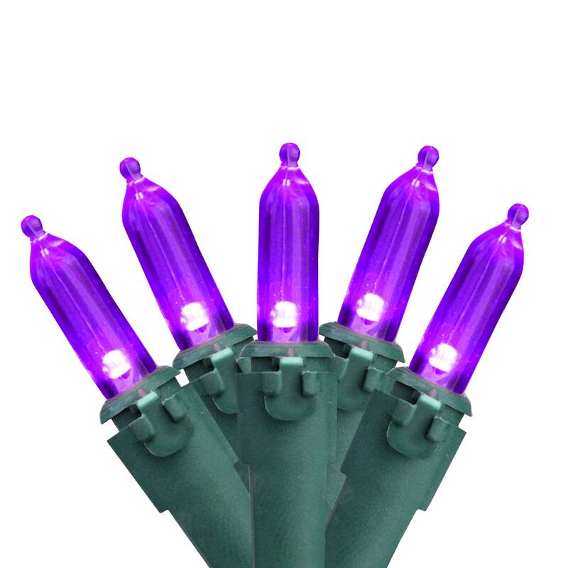 100-Count Purple LED Mini Christmas Lights 33ft Green Wire - 33'