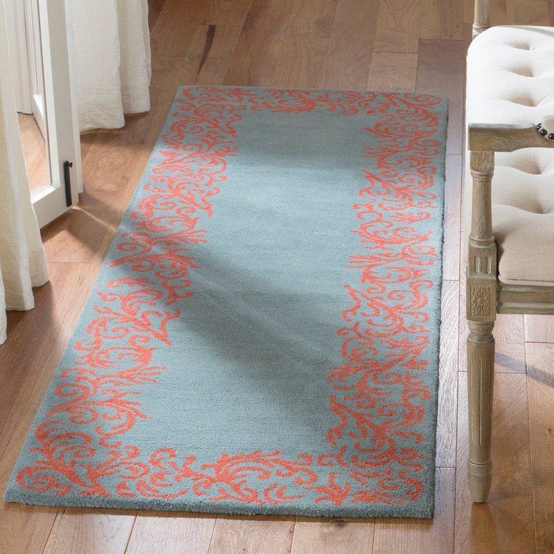 SAFAVIEH Handmade Bella Asime Modern Floral Wool Rug - 2'3" x 7' Runner - Blue/Coral