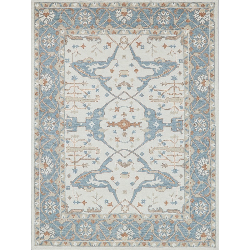 Exquisite Rugs Claremont Oushak Handmade Hand-tufted New Zealand Wool on Canvas Ivory/Light Blue Area Rug