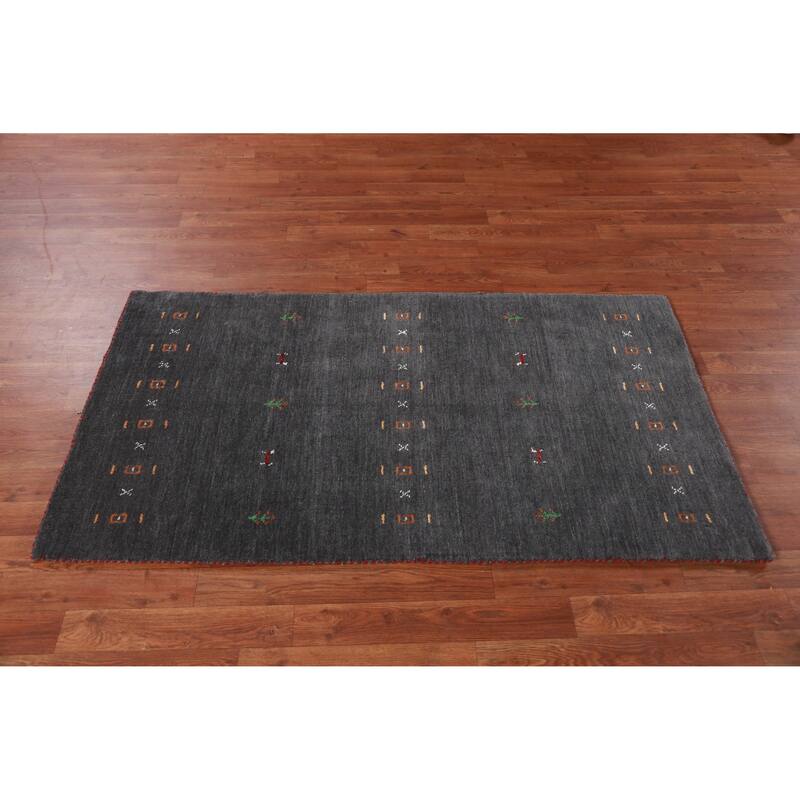 Hand Knotted Oriental 100% Wool Carpet Tribal Tribal Greys & Charcoal Gabbeh Area Rug - 5' 1'' X 2' 9''