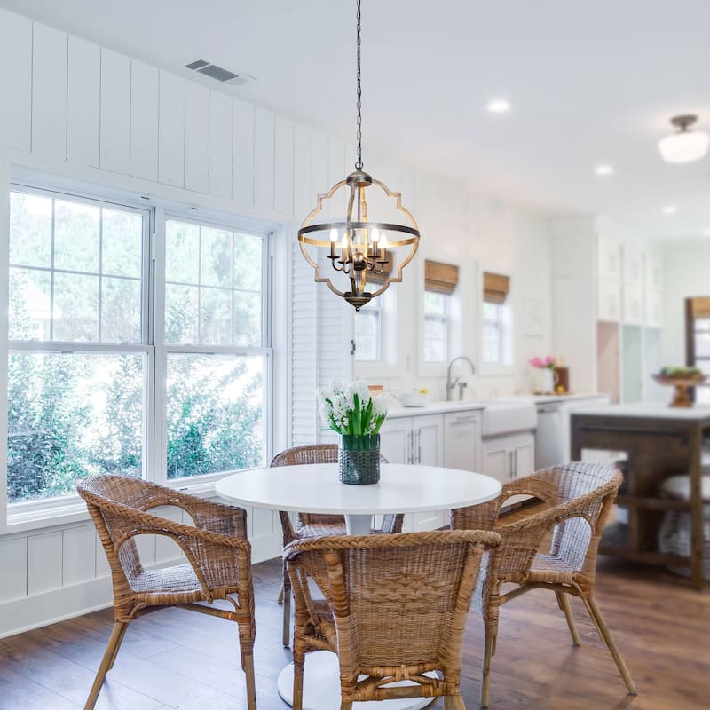 Antique Distressed Metal 4-light Candle Brown Wood Chandelier