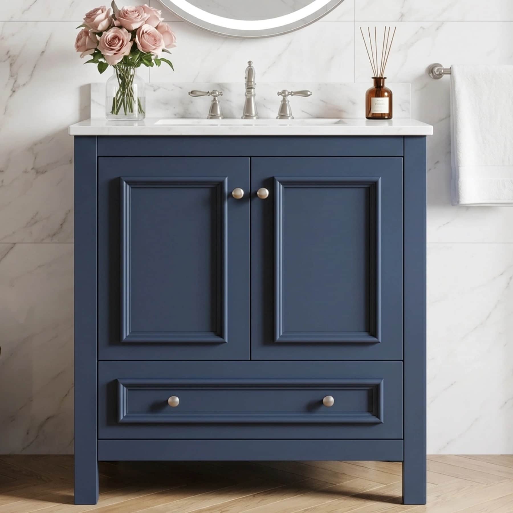 30 Inch Freestanding Bathroom Vanity with Integrated Ceramic Sink and Soft Close Doors