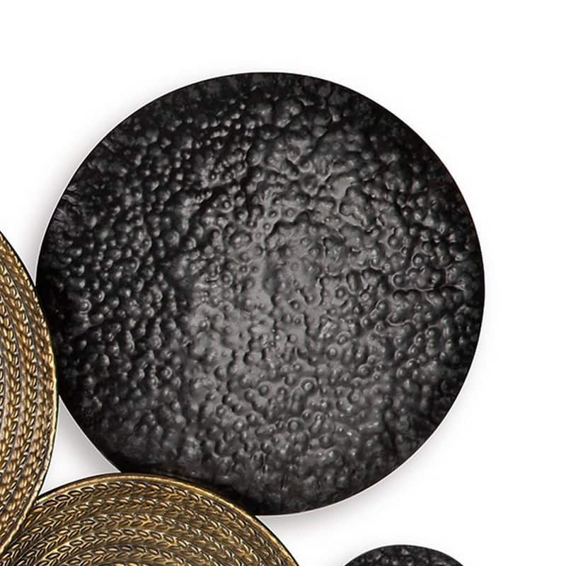 44 Inch Wall Decor, Multiple Circles, Hammered Spiral Texture, Bronze, Black