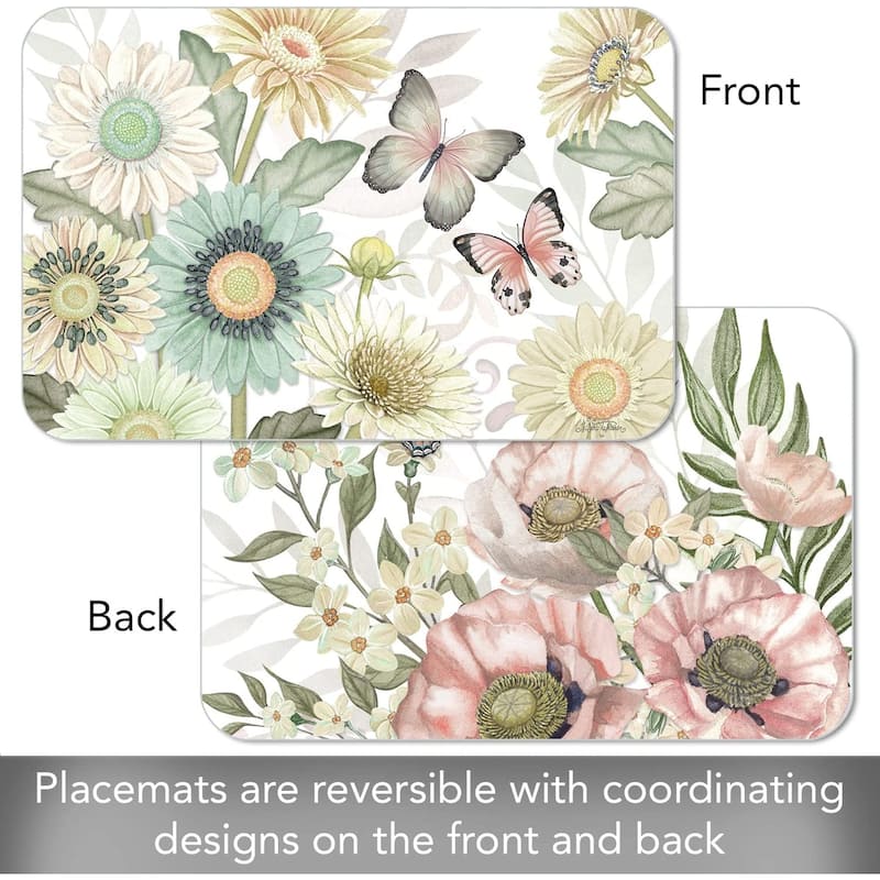 CounterArt Boho Butterfly Reversible Easy Care Flexible Plastic Placemat 4 Pack Made in The USA