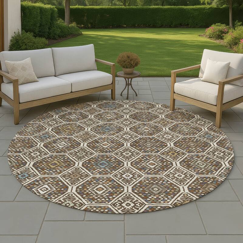 Machine Washable Indoor/ Outdoor Modern Hexi Chantille Rug - Beige - 8' x 8'