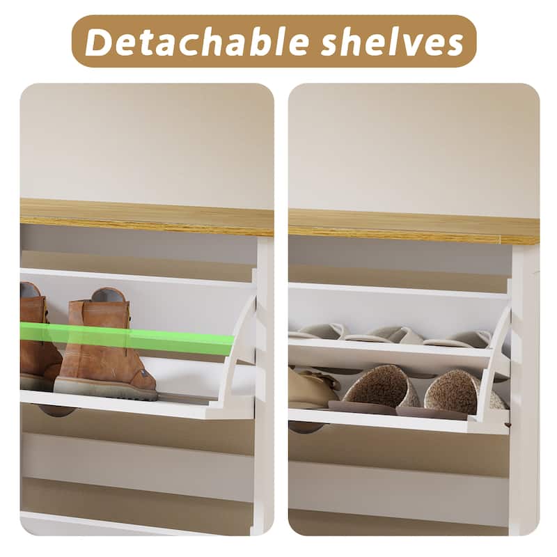 Anmytek Slim 4 Flip Drawer Shoe Storage Cabinet with Adjustable Shelves, Freestanding Entryway Shoe Organizer, White