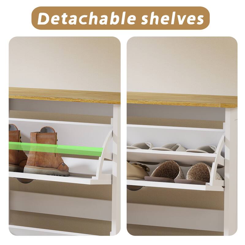 Slim Shoe Cabinet with 2 Drawers & 4 Flip Drawers, Shoe Rack with Adjustable Shelf, Freestanding Shoe Cabinet Organizer