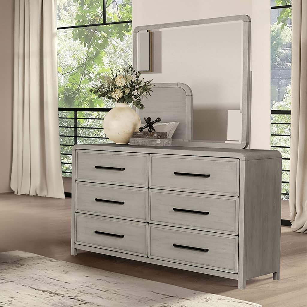 Furniture of America Billet Modern 2-Piece Natural Oak Wood 6-Drawer Dresser and Mirror Set
