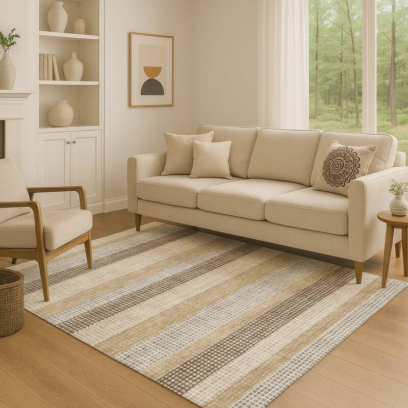 Premium Washable Super Soft Modern Stripe Mayfield Rug - Beige - 10' x 14'
