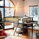 preview thumbnail 12 of 18, Stylish & Simple Single Twin metal loft bed with rectangular desk, LED lights, storage shelves, safety guard and ladder, Brown