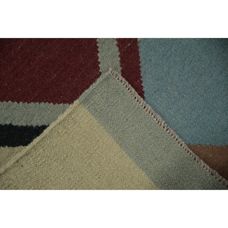 Hand Woven Oriental 100% Wool Carpet Southwestern Modern Navy Blue & Blues Kilim Area Rug - 10' 2'' X 8' 3''