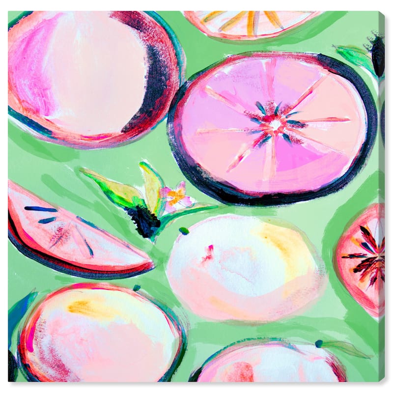 Wynwood Studio Canvas Food and Cuisine Pink Grapefruit Slices Purple and Magenta Rustic Wall Art Canvas Print