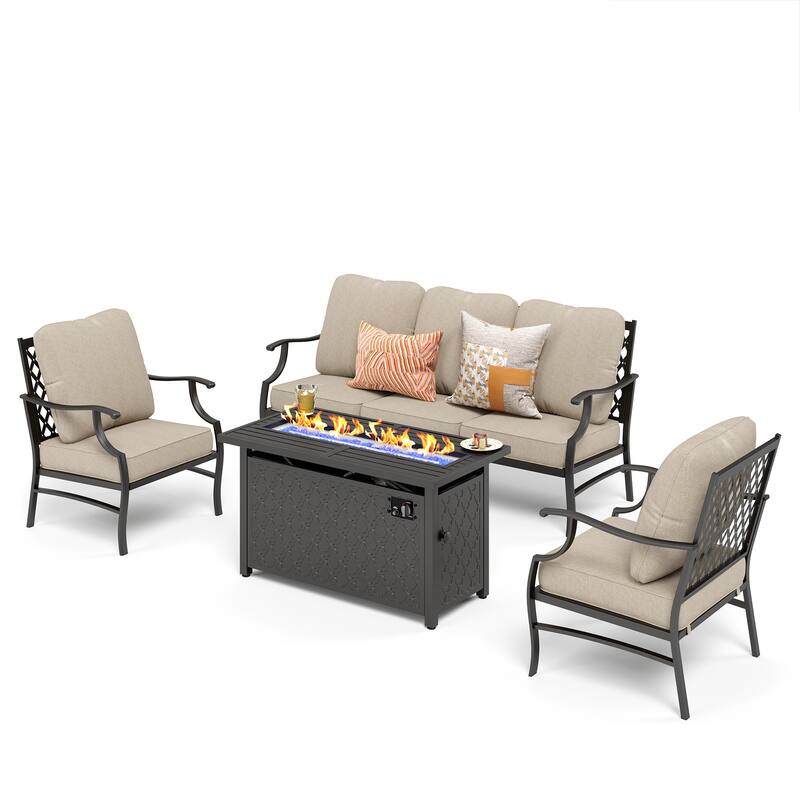 MAISON ARTS Outdoor Sofa Set 4/6-Piece Patio Conversation Set with 45'' Gas Fire Pit Table