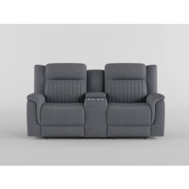 Lenny Manual Reclining Loveseat, Cup Holders, Gray Microfiber, 75 Inch