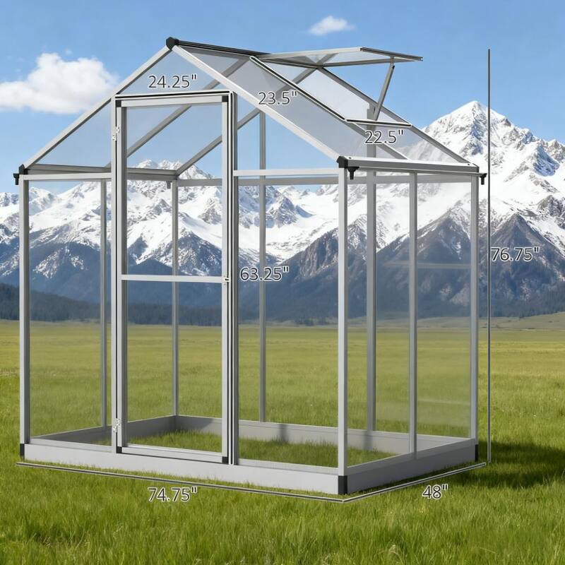 GDFStudio - Outdoor 4'x6' Aluminum Frame Walk-in Winter Greenhouse with Vent & Rain Gutters - Silver
