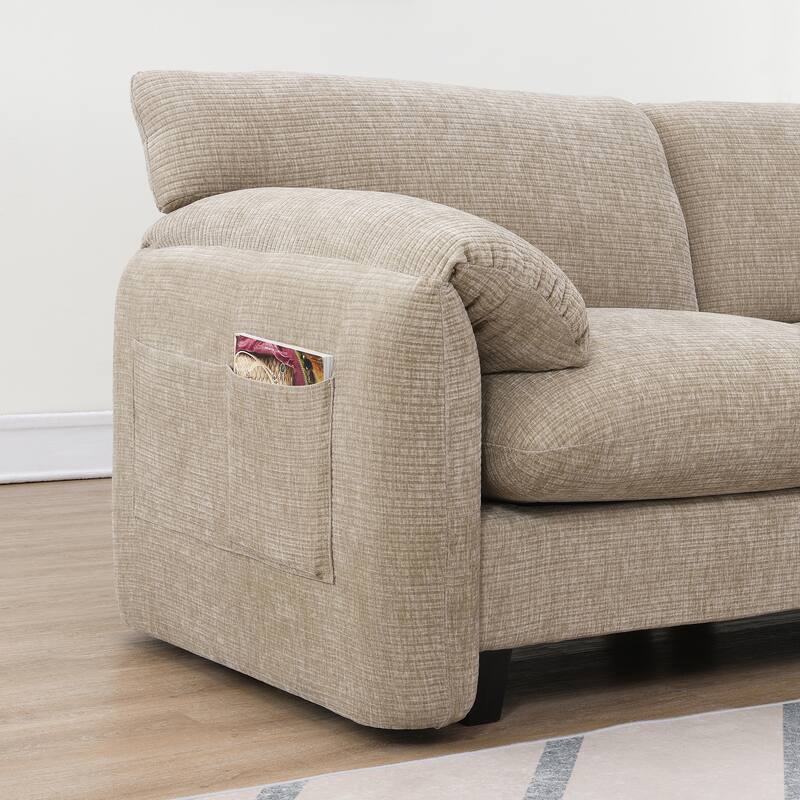 L-Shaped Sectional Sofa w/ USB, Type-C Charger, 2 Side Storage Pockets