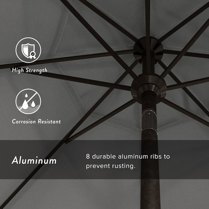California Umbrella 9-foot Round Crank Lift, Push ButtonTilt, Bronze Frame Finish, Aluminum Patio Umbrella with Sunbrella Fabric