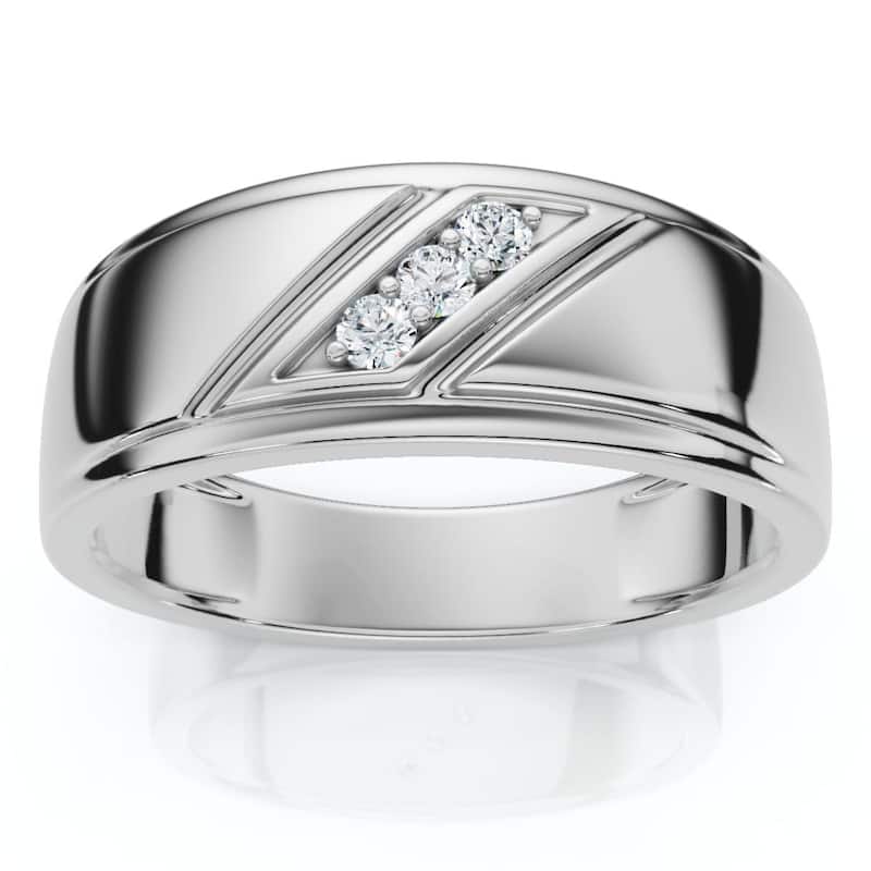 Bliss Diamond 1/16Ct TW Three Stone Men's Brushed Diamond Lab Grown Wedding Ring in Gold - 10 - White