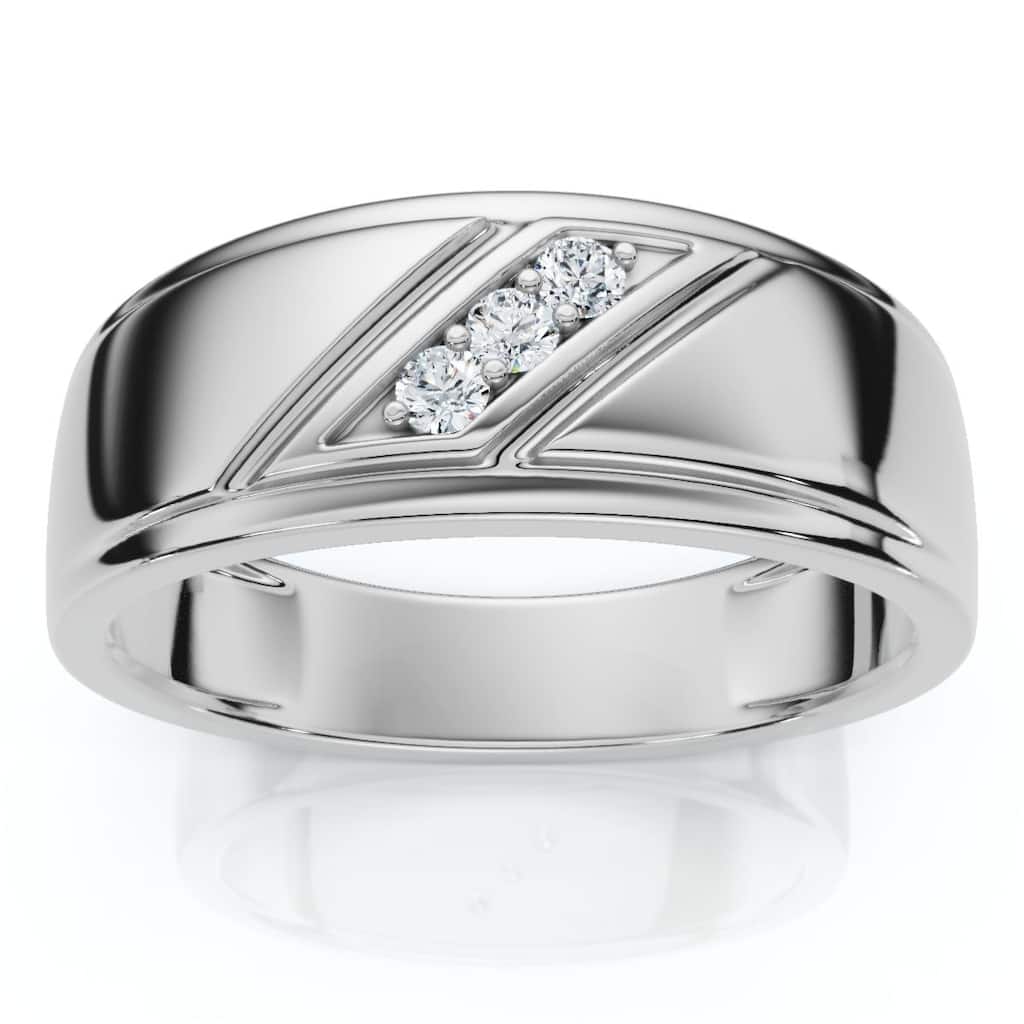 Bliss Diamond 1/16Ct TW Three Stone Men's Brushed Diamond Lab Grown Wedding Ring in Gold