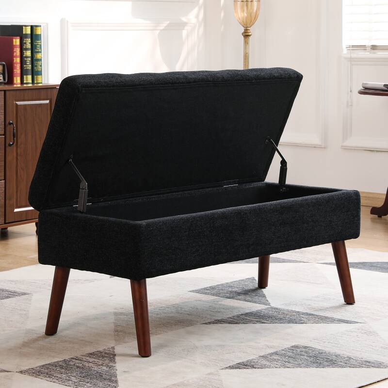 Storage Bench with Storage End of Bed Bench Entryway Bench Storage Ottoman Bench 43.7" W x 18.1" D Grey Linen Bench