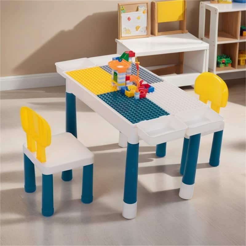 Children's Building Blocks Desk and Chair Set with DIY Building Blocks