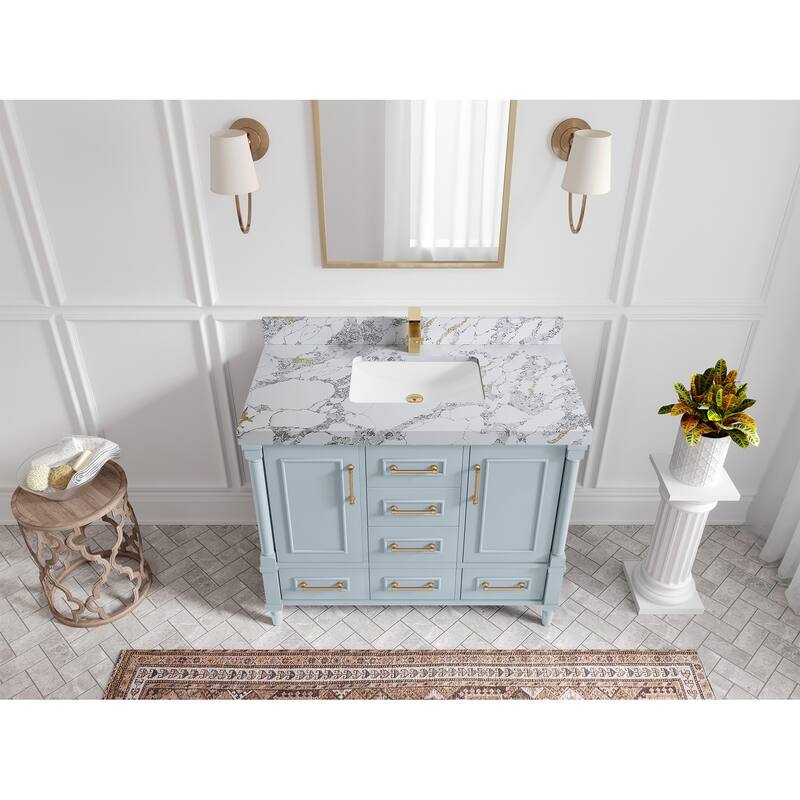 Willow Collections 42 in. W x 22 in. D Aberdeen Single Bowl Sink Bathroom Vanity in Pewter Green with Countertop