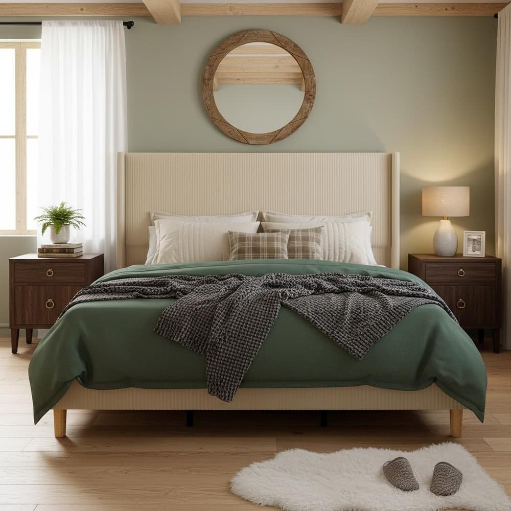 Corduroy Upholstered Platform Bed Frame, No Box Spring Needed