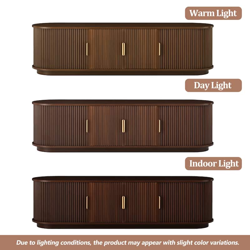 Farmhouse Wooden TV Stand with Sliding Tambour Door for TVs up to 75", Fluted Media Console with Adjustable Storage