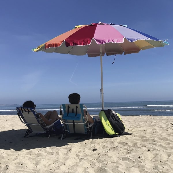 easy go patio umbrella jax EasyGo 8 Foot HEAVY DUTY HIGH WIND Beach Umbrella - Giant 8' Beach Umbrella  with Sand Anchor & Carrying Bag -Sturdy Pole - Bed Bath & Beyond