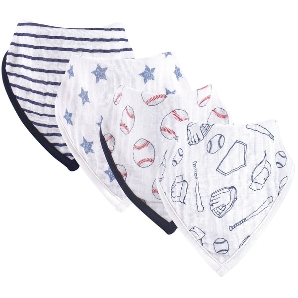 slide 1 of 1, Hudson Baby Infant Boy Muslin Cotton Bandana Bibs 4pk, Baseball, One Size - Baseball - One Size One Size - Baseball