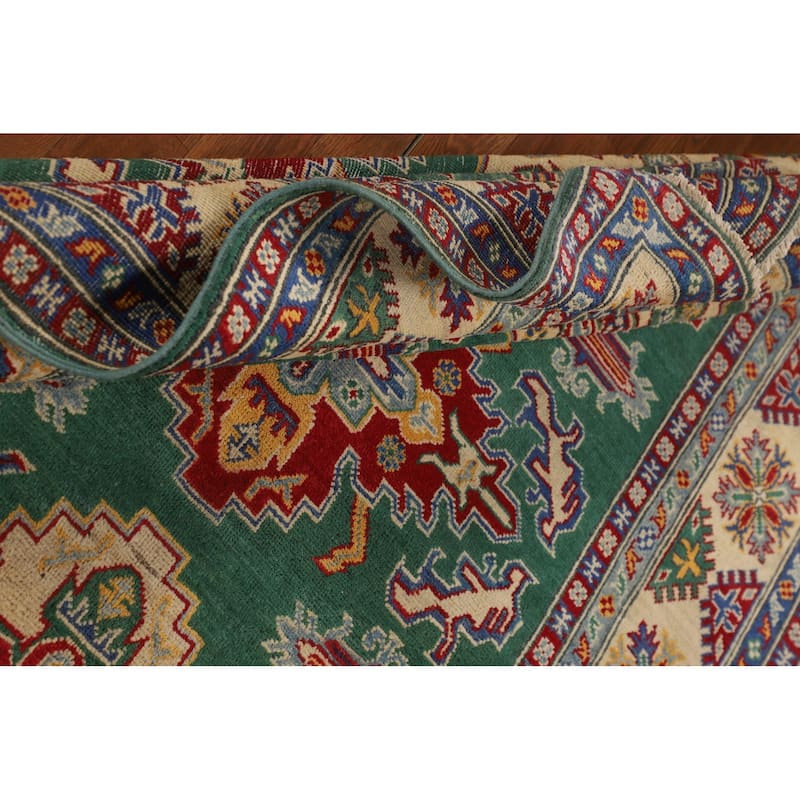 Green Geometric Kazak Oriental Area Rug Handmade Bedroom Wool Carpet - 5'0" x 6'7"