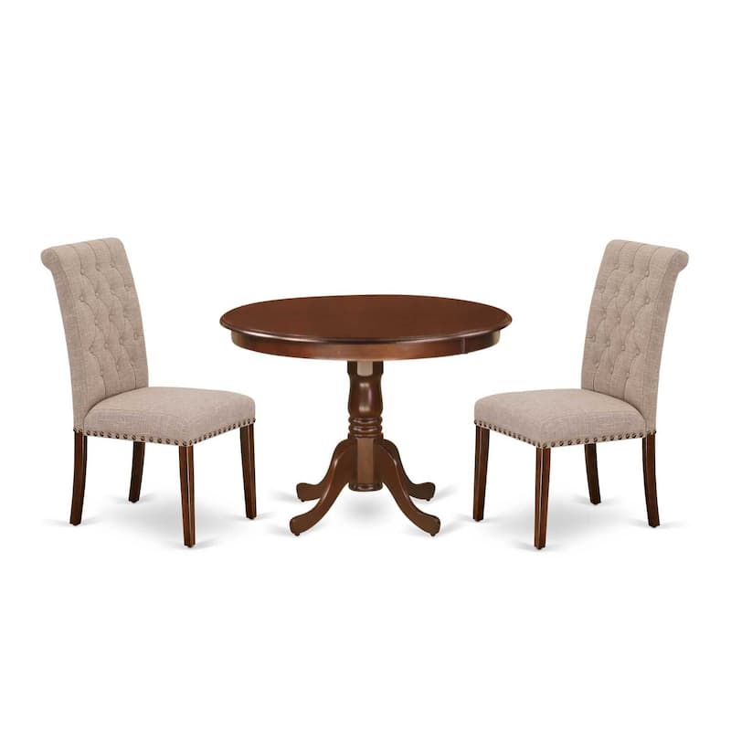 HomeStock 3-Pc Mahogany Finish Solid Wood Top - Round Dining Room Set - Seats 4