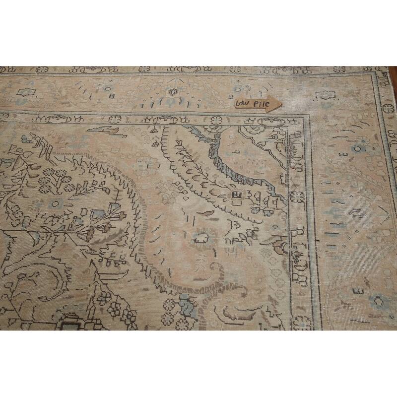 Hand Knotted Oriental 100% Wool Carpet Traditional Floral Beige & Ivories Tabriz Area Rug - 12' 7'' X 9' 7''