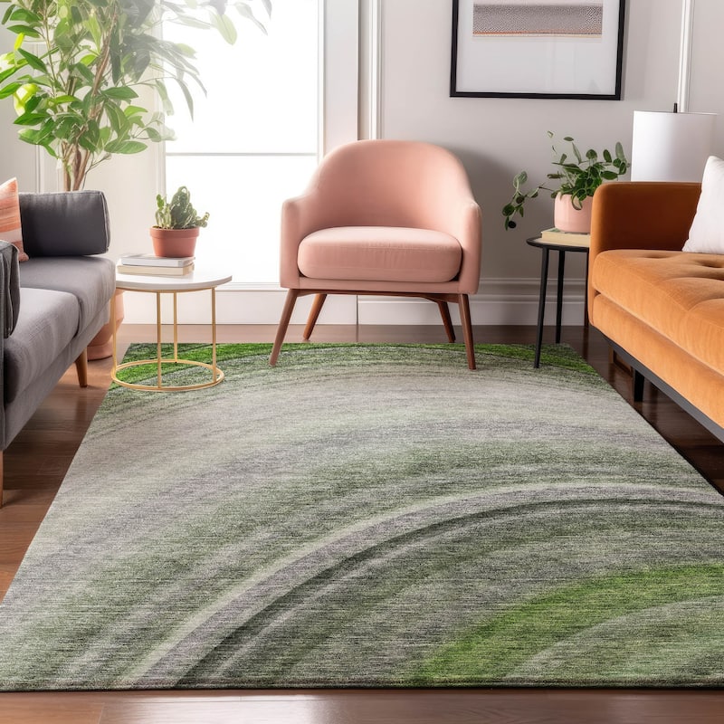 Premium Washable Super Soft Contemporary Arches Mayfield Rug - Green - 5' x 7' 6" - Rectangle