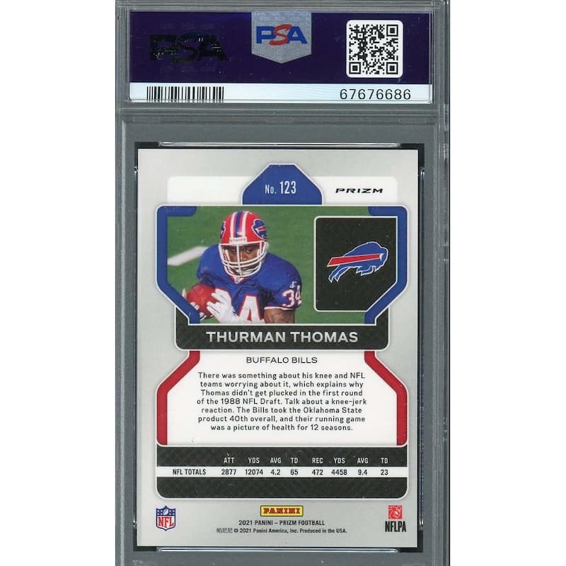 Thurman Thomas 2021 Panini Red White Blue Prizm Signed Card #123 Auto PSA 9 - 8'6" x 11'6"