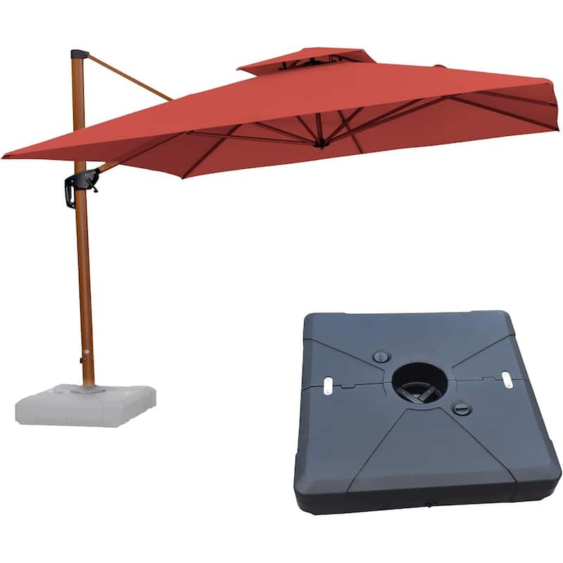 PURPLE LEAF 11ft Square Wood Pattern Patio Cantilever Umbrella with Base