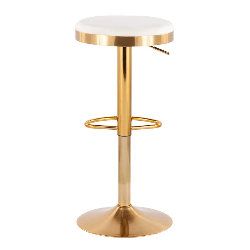 Lumisource Dakota Barstool in Gold Steel and White Leather - Set of 2 - 15"Lx15"Wx23-31.75"H