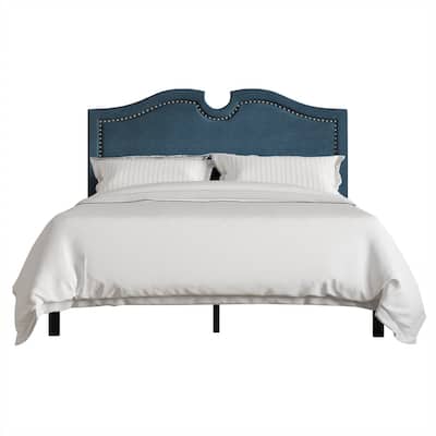 CraftPorch Modern Linen Nailhead Curvaceous Upholstered Bed