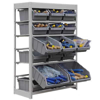 King's Rack Bin Rack Storage System Heavy Duty Steel Rack Organizer Shelving Unit w/ 16 Plastic Bins in 6 tiers.