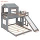 preview thumbnail 30 of 28, Twin Over Full Treehouse Style Bunk Bed with Ladder, Slide, and Guardrail for Kids