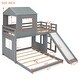 preview thumbnail 9 of 44, Wooden Twin Over Full Bunk Bed,Loft Bed Kids Bed with Playhouse,Farmhouse,Ladder,Slide and Guardrails