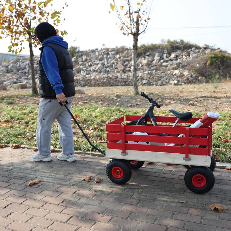 Children's and garden wooden carriages, all-terrain rubber inflatable wheelers, outdoor games, courtyard transportation