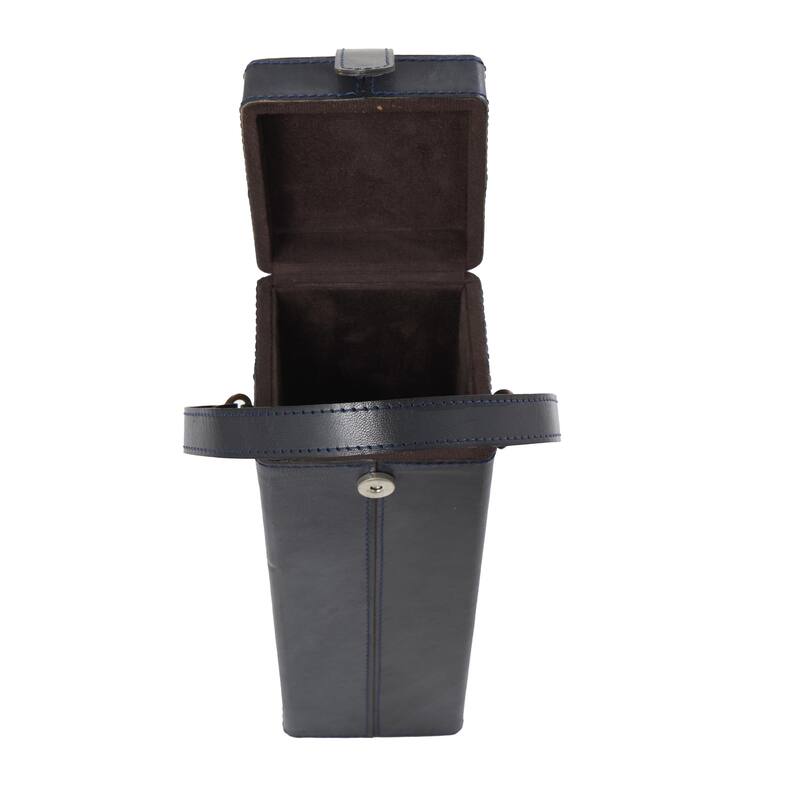 Leather Handmade Bottle Wine Holder with Carrying Handle - Dark Blue, Brown, Red - Roche River Decor