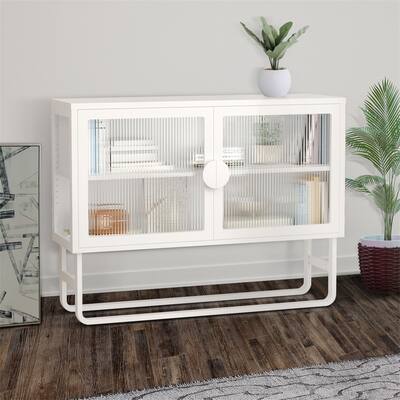 Double Glass Door Storage Cabinet Sideboard With Adjustable Shelf