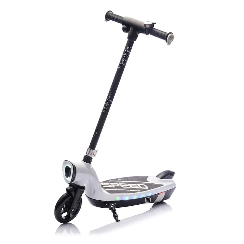Kids Ride On Electric Scooter With Kickstand,Scooter Bell,Wider Pedal,Non-Slip Handle,Colorful LED Lights,For Kids 6+.