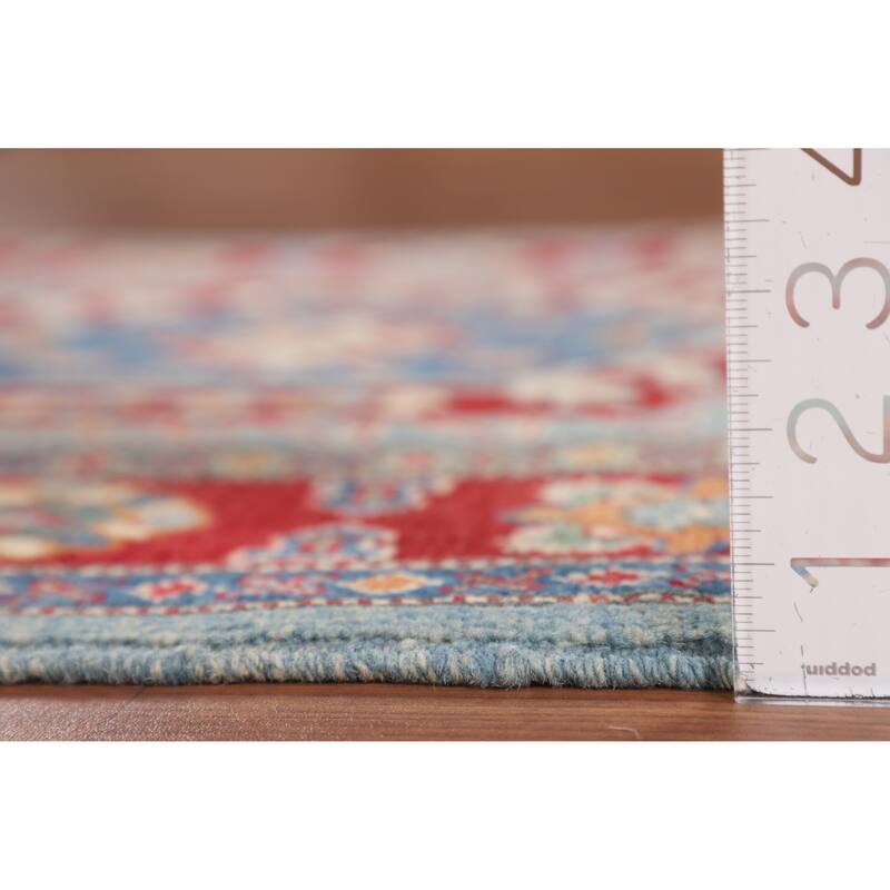 Light Blue Geometric Kazak Rug Hand-Knotted Wool Carpet - 3'1" x 5'3"